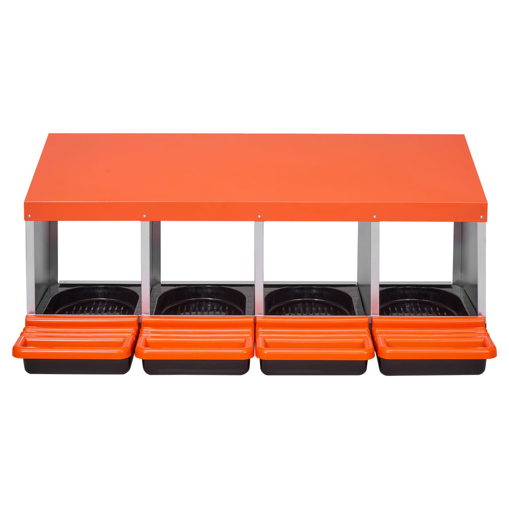 VEVOR Chicken Nesting Boxes, 4 Compartments, Metal Egg Laying Boxes with Protective Collection Lids, Roll Out Nesting Box, Easy to Assemble, Ideal for Hens, Ducks, Chickens, and Other Poultry, Orange