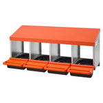 VEVOR Chicken Nesting Boxes, 4 Compartments, Metal Egg Laying Boxes with Protective Collection Lids, Roll Out Nesting Box, Easy to Assemble, Ideal for Hens, Ducks, Chickens, and Other Poultry, Orange