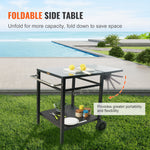 VEVOR Outdoor Grill Dining Cart with Double-Shelf, BBQ Movable Food Prep Table, Multifunctional Foldable Iron Table Top, Portable Modular Carts for Pizza Oven, Worktable with 2 Wheels, Carry Handle