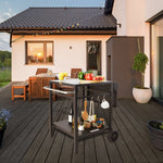 VEVOR Outdoor Grill Dining Cart with Double-Shelf, BBQ Movable Food Prep Table, Multifunctional Foldable Iron Table Top, Portable Modular Carts for Pizza Oven, Worktable with 2 Wheels, Carry Handle