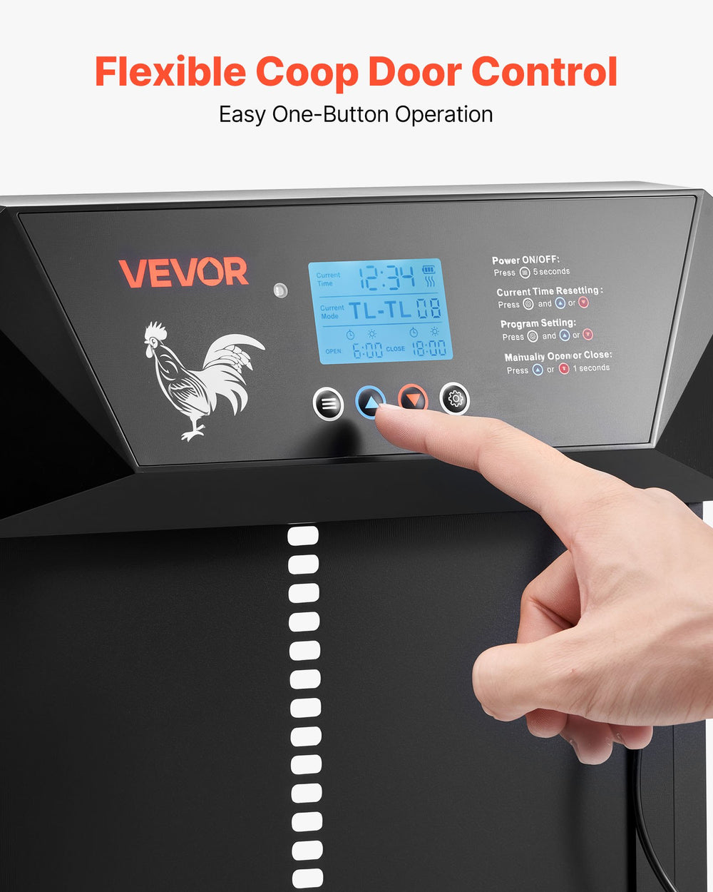 VEVOR Automatic Chicken Coop Door, DC & Battery Powered Chicken Door with LCD Display, Light Sensor, Timer & Manual Setting, Anti-Pinch Security, Durable Aluminum Alloy, Chick Run Gate Opener for Farm