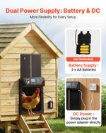 VEVOR Automatic Chicken Coop Door, DC & Battery Powered Chicken Door with LCD Display, Light Sensor, Timer & Manual Setting, Anti-Pinch Security, Durable Aluminum Alloy, Chick Run Gate Opener for Farm