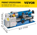 VEVOR Mini Metal Lathe 550W Variable Speed Metal Lathe 50 to 2500Rpm Precision Mini Benchtop Lathe 7x14 Inch for Mini Precision Parts Processing Sample Processing Modeling Works