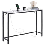 VEVOR Marble Console Table, Modern Narrow Long Console Table with Power Outlet, Thin Sofa Side Table with Iron Tubes, Anti-Tip Device and Triangular Support for Living Room, Hallway, Entryway, Foyer