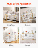 VEVOR Marble Console Table, 3 Tiers Modern Console Table for Open Storage, Golden Geometric Table with Iron Tubes, Anti-Tip Device and Triangular Support for Living Room, Hallway, Entryway, Foyer