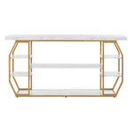 VEVOR Marble Console Table, 3 Tiers Modern Console Table for Open Storage, Golden Geometric Table with Iron Tubes, Anti-Tip Device and Triangular Support for Living Room, Hallway, Entryway, Foyer