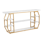 VEVOR Marble Console Table, 3 Tiers Modern Console Table for Open Storage, Golden Geometric Table with Iron Tubes, Anti-Tip Device and Triangular Support for Living Room, Hallway, Entryway, Foyer