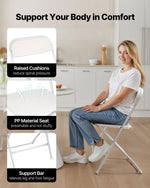 VEVOR 4 Pack Folding Chairs, Foldable Plastic Chairs with Heavy Duty Metal Frame, Portable Folding Card Table Chairs, Stackable Indoor Outdoor Seats for Home, Yard, Garden, Parties, Events, White