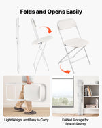 VEVOR 4 Pack Folding Chairs, Foldable Plastic Chairs with Heavy Duty Metal Frame, Portable Folding Card Table Chairs, Stackable Indoor Outdoor Seats for Home, Yard, Garden, Parties, Events, White