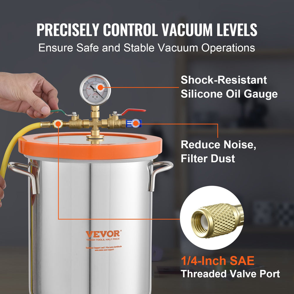 VEVOR Vacuum Chamber Tempered Glass Lid Vacuum 11.4 L Degassing Chamber Silicone