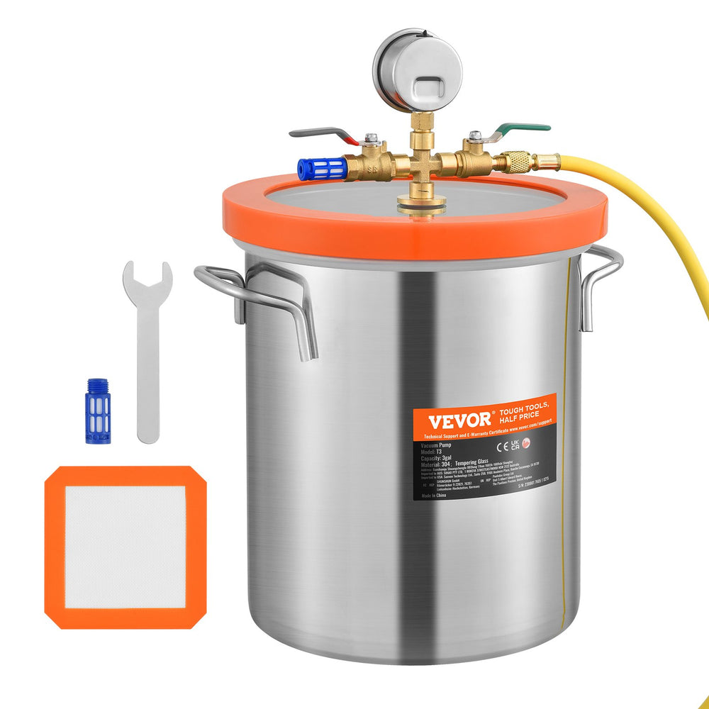 VEVOR Vacuum Chamber Tempered Glass Lid Vacuum 11.4 L Degassing Chamber Silicone