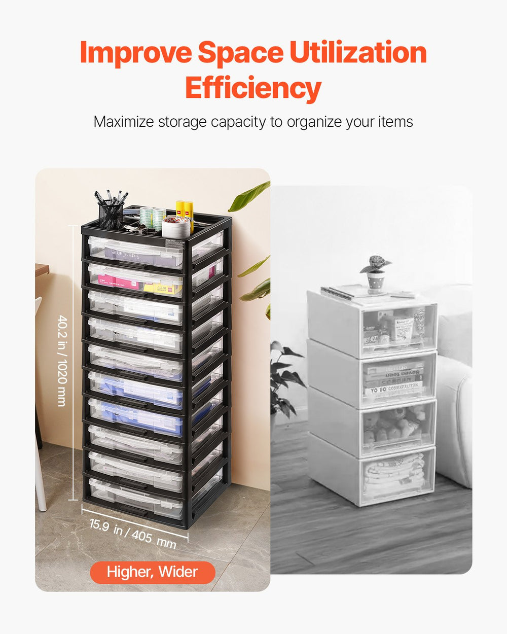 VEVOR Plastic Storage Organizer, 10-Tier Large Capacity with Organizer Top, Black Frame Only, PP Material Multifunctional Scrapbook Storage, for Office Essentials Tools Arts and Crafts Supplies