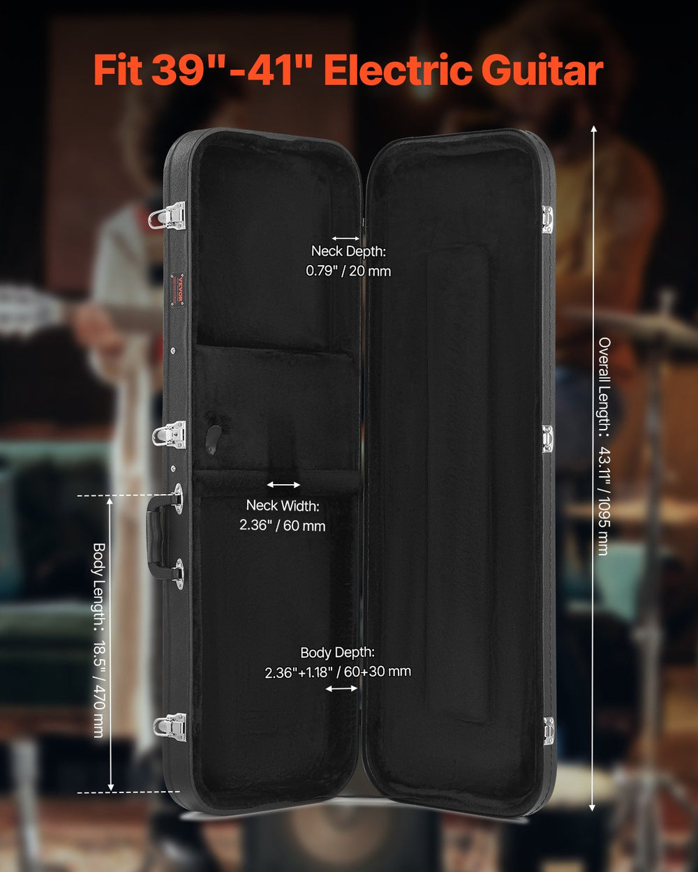 VEVOR Electric Guitar Hard Case 1095 mm (43.11 in) With Lock And Key for Electric Guitar