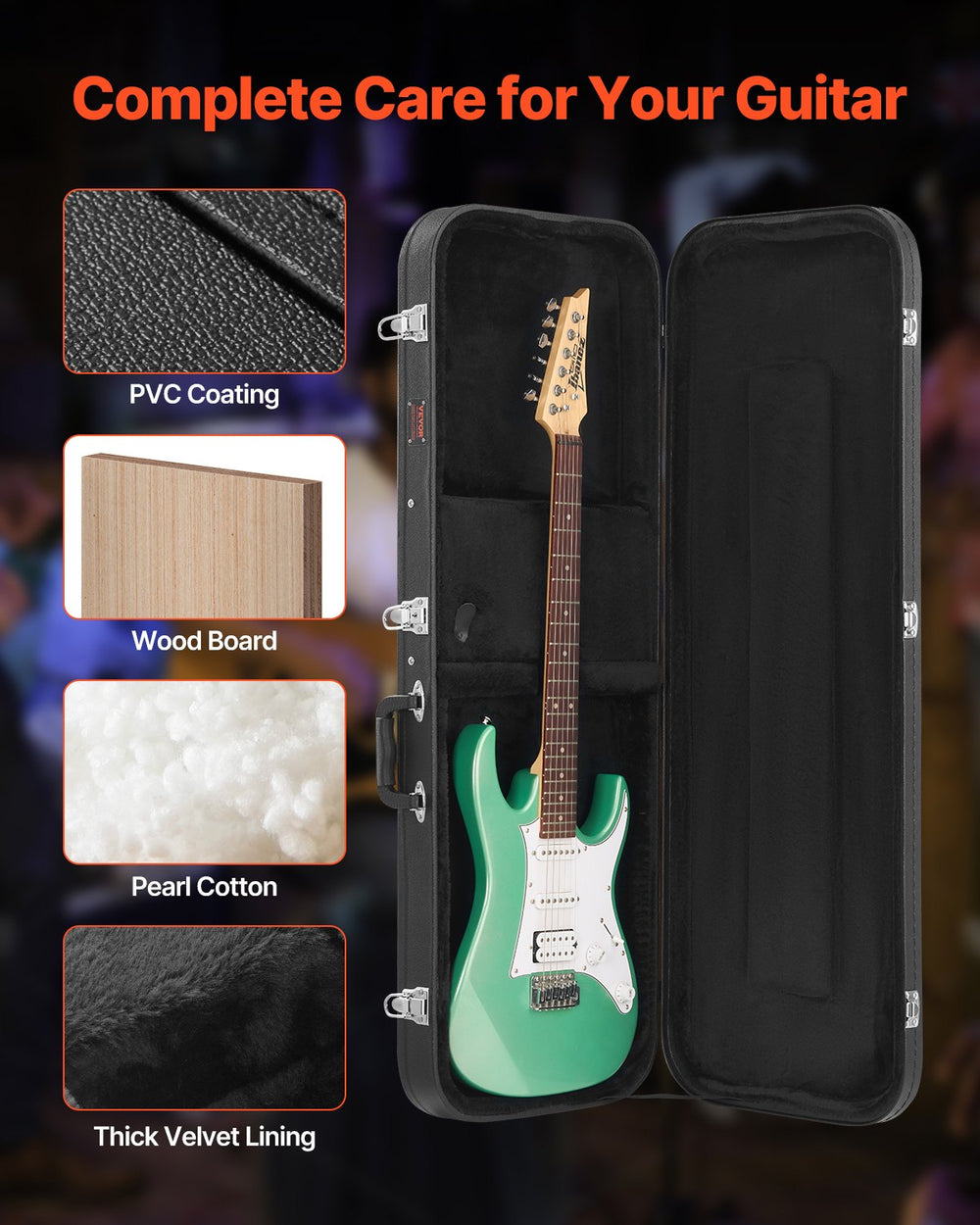 VEVOR Electric Guitar Hard Case 1095 mm (43.11 in) With Lock And Key for Electric Guitar