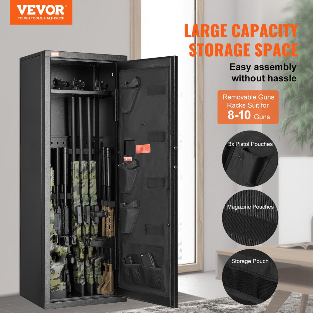 Secure Storage Cabinet for 8-10 Rifles, Tall Gun Safe with Digital Keypad and Lock, Quick Access Rifle Cabinet with Adjustable Shelf, Ideal for Home Rifle and Shotgun Storage (Assembly Required)