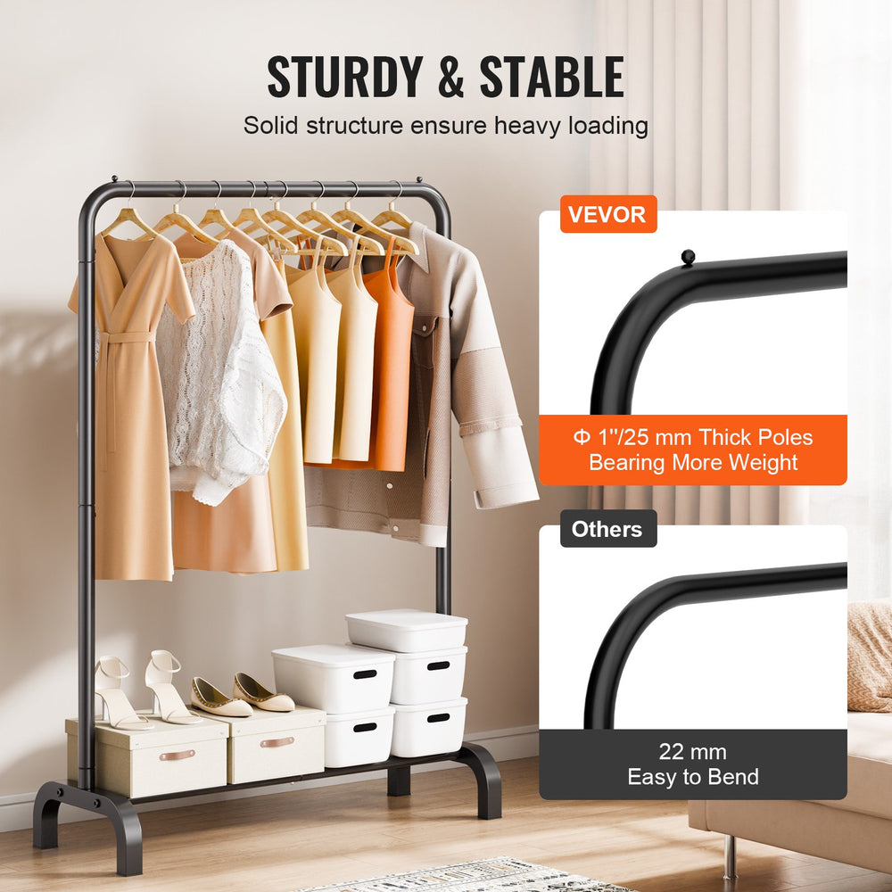 VEVOR Clothes Rack, Heavy Duty Clothing Garment Rack with Hanging Rod and Bottom Storage Area, Clothing Rack for Bedroom Guest Room