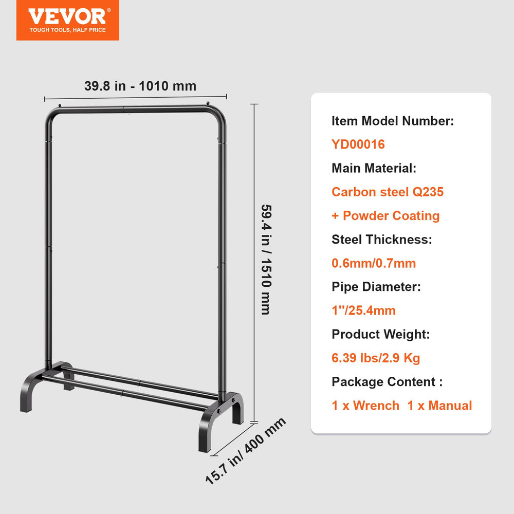 VEVOR Clothes Rack, Heavy Duty Clothing Garment Rack with Hanging Rod and Bottom Storage Area, Clothing Rack for Bedroom Guest Room