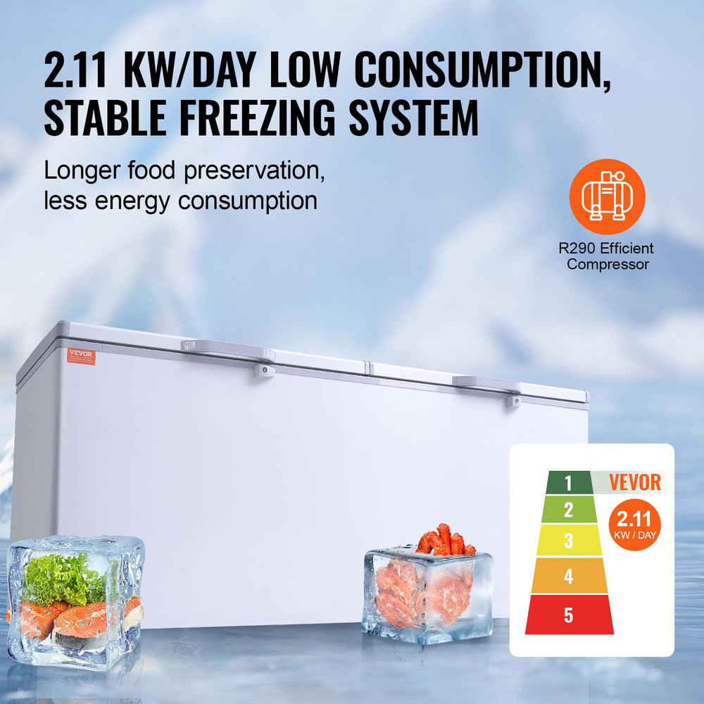 VEVOR Chest Freezer, 19.8 cu.ft / 561 L Large Deep Freezer with Split Top Double Locking Lids, Freestanding Commercial Chest Freezer & 4 Removable Baskets, 7-Level Adjustable Temp, LED Light, 6 Wheels