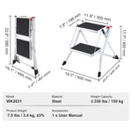VEVOR Step Ladder 2-Step 150kg Capacity, Ergonomic Folding Steel Step Stool with Wide Anti-Slip Pedal, Sturdy Step Stool for Adults Toddlers, Multi-Use for Household, Kitchen, Office, RVs