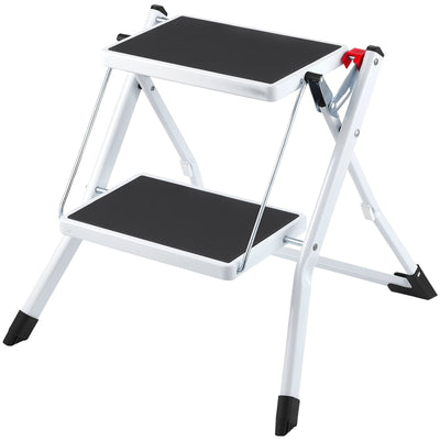 VEVOR Step Ladder 2-Step 150kg Capacity, Ergonomic Folding Steel Step Stool with Wide Anti-Slip Pedal, Sturdy Step Stool for Adults Toddlers, Multi-Use for Household, Kitchen, Office, RVs