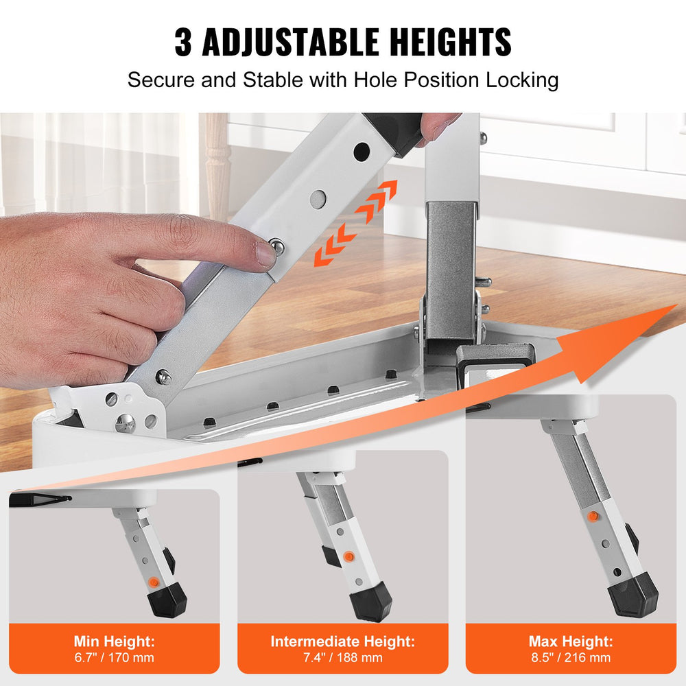 VEVOR Step Stool 1-Step 150KG Capacity, Folding Steel Step Ladder 3 Adjustable Height, Portable Toddler Step Stools for Adults, Non-Slip Sturdy Step Ladders for Office, RVs, Pets, Bathrooms, Bedrooms