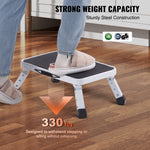 VEVOR Step Stool 1-Step 150KG Capacity, Folding Steel Step Ladder 3 Adjustable Height, Portable Toddler Step Stools for Adults, Non-Slip Sturdy Step Ladders for Office, RVs, Pets, Bathrooms, Bedrooms