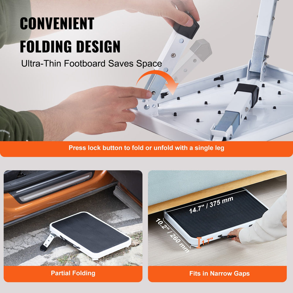 VEVOR Step Stool 1-Step 150KG Capacity, Folding Steel Step Ladder 3 Adjustable Height, Portable Toddler Step Stools for Adults, Non-Slip Sturdy Step Ladders for Office, RVs, Pets, Bathrooms, Bedrooms