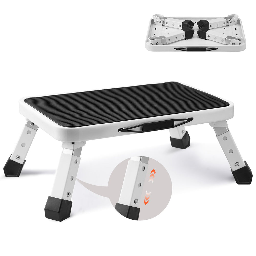 VEVOR Step Stool 1-Step 150KG Capacity, Folding Steel Step Ladder 3 Adjustable Height, Portable Toddler Step Stools for Adults, Non-Slip Sturdy Step Ladders for Office, RVs, Pets, Bathrooms, Bedrooms