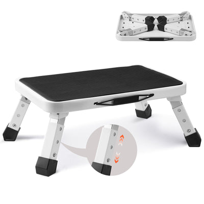 VEVOR Step Stool 1-Step 150KG Capacity, Folding Steel Step Ladder 3 Adjustable Height, Portable Toddler Step Stools for Adults, Non-Slip Sturdy Step Ladders for Office, RVs, Pets, Bathrooms, Bedrooms