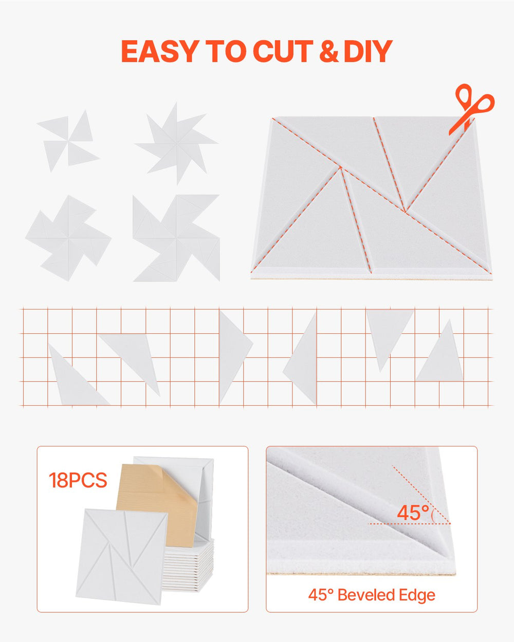VEVOR 18 Pack Acoustic Panels with Self Adhesive, 11.8 x 11.8 x 0.4 inch Sound Proof Foam Panels, Polyester Fiber Soundproof Wall Panels High Density, for Home, Studio, Office, Theater, White