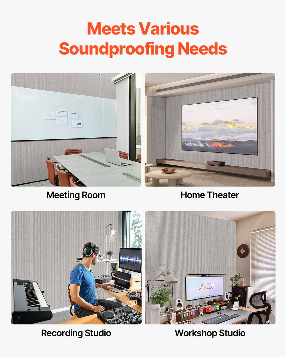 VEVOR 5 PCS Acoustic Panels, 120 x 60cm Self-Adhesive Sound Proof Foam Panels, Large Polyester Fiber Sound Absorbing Wall Tiles, Echo Absorbtion for Home Studio,Office, Theater, Camel