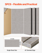 VEVOR 5 PCS Acoustic Panels, 120 x 60cm Self-Adhesive Sound Proof Foam Panels, Large Polyester Fiber Sound Absorbing Wall Tiles, Echo Absorbtion for Home Studio,Office, Theater, Camel