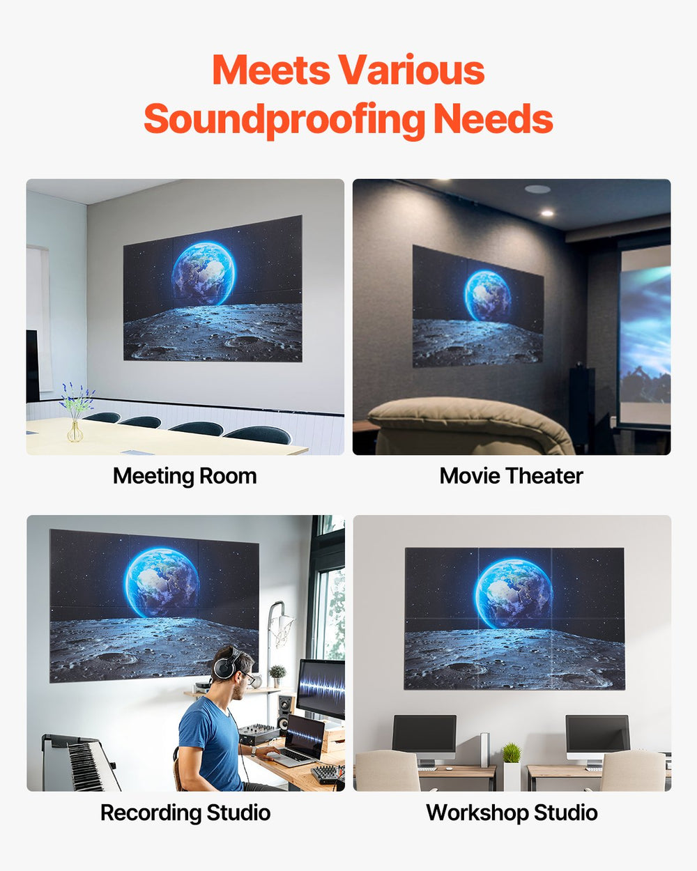 VEVOR 6 Pack Art Acoustic Panels, 70.87 x 47.24 x 0.4 inch Soundproof Wall Tiles, Self Adhesive Decorative Sound Dampening Absorbing Boards for Home, Office, Studio, Gaming Room, Theater, Earth
