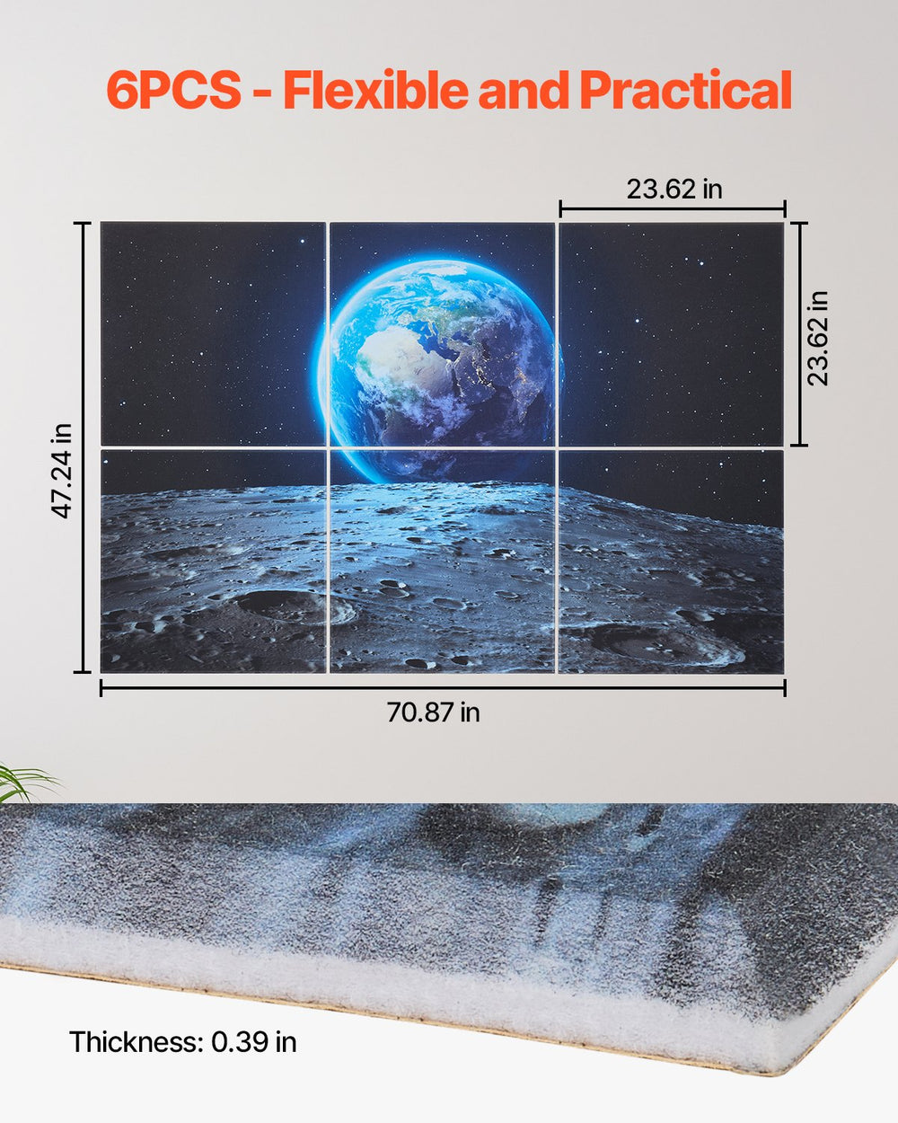 VEVOR 6 Pack Art Acoustic Panels, 70.87 x 47.24 x 0.4 inch Soundproof Wall Tiles, Self Adhesive Decorative Sound Dampening Absorbing Boards for Home, Office, Studio, Gaming Room, Theater, Earth