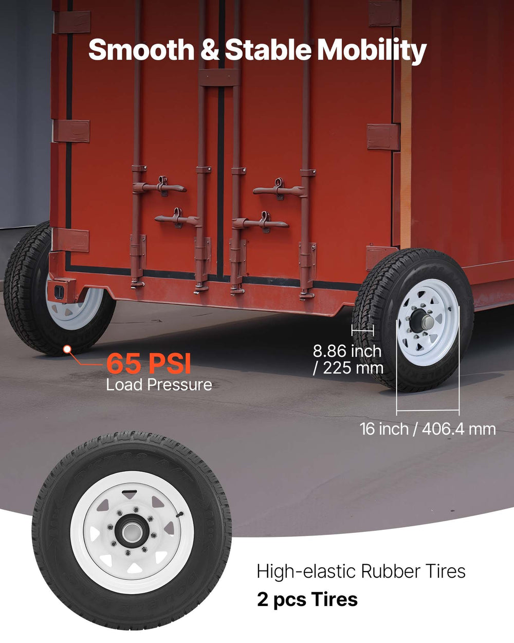 VEVOR Shipping Container Wheels 8-Lug Wheels Kit, Heavy Duty Shipping Container Accessories with Ratchet Tie Down-Moves 6 m-12 m, Secure Transport for Dock, Warehouse, Construction Site, Black