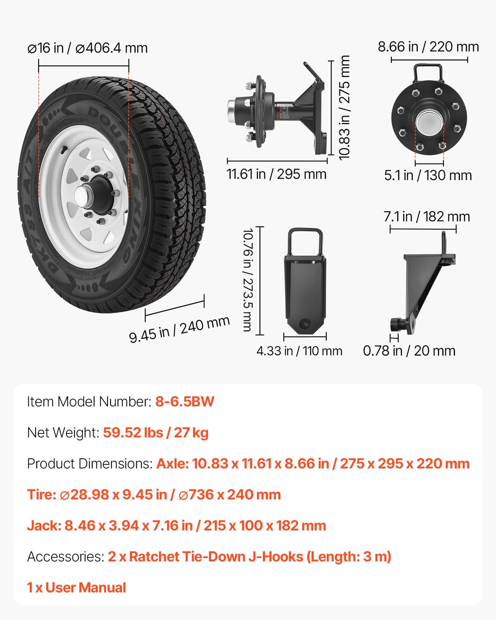 VEVOR Shipping Container Wheels 8-Lug Wheels Kit, Heavy Duty Shipping Container Accessories with Ratchet Tie Down-Moves 6 m-12 m, Secure Transport for Dock, Warehouse, Construction Site, Black