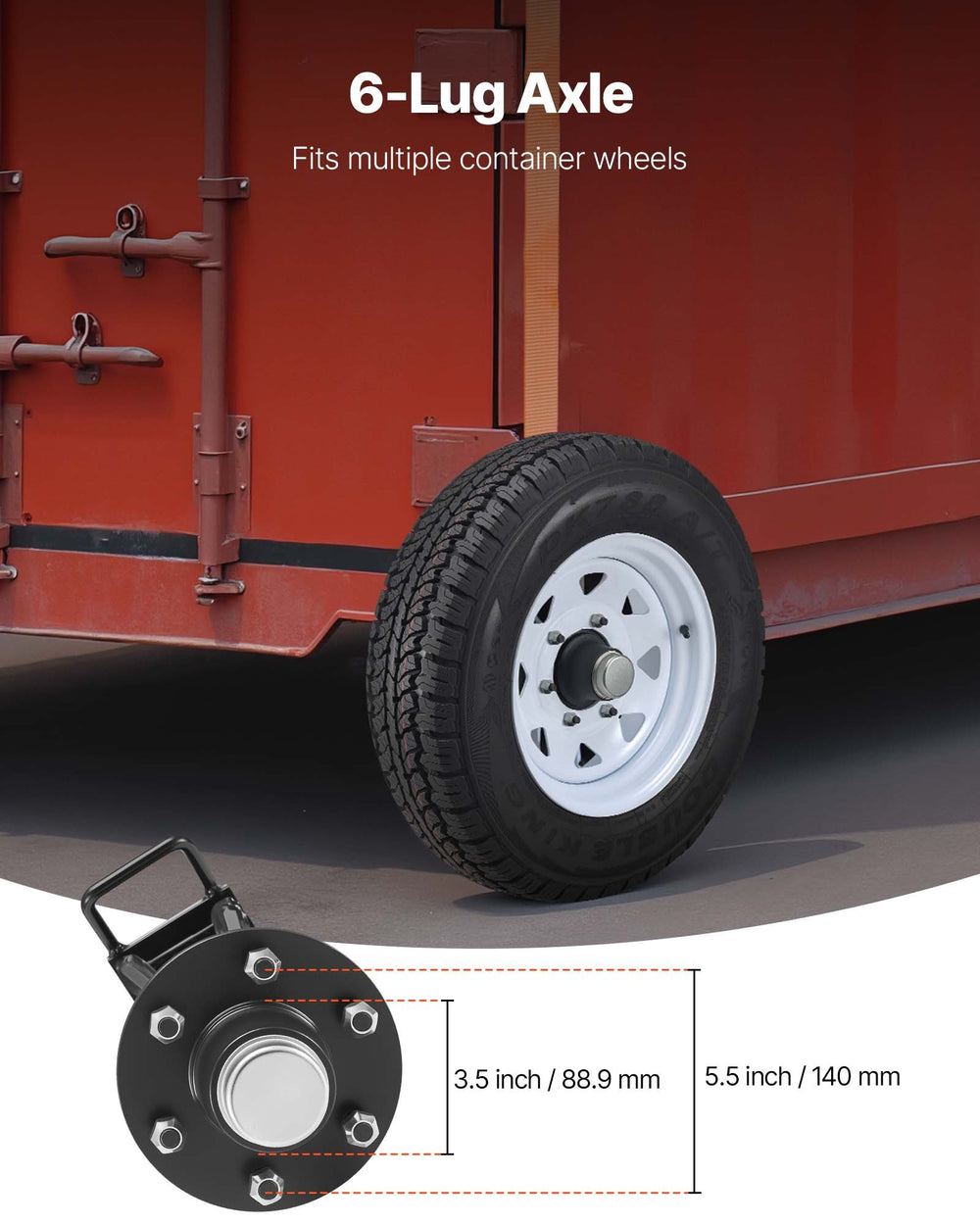 VEVOR Shipping Container Wheels 6-Lug Wheels Kit, Heavy Duty Shipping Container Axle with Ratchet Tie Down-Moves 6 m-12 m, Secure Transport for Dock, Warehouse, Construction Site, Black
