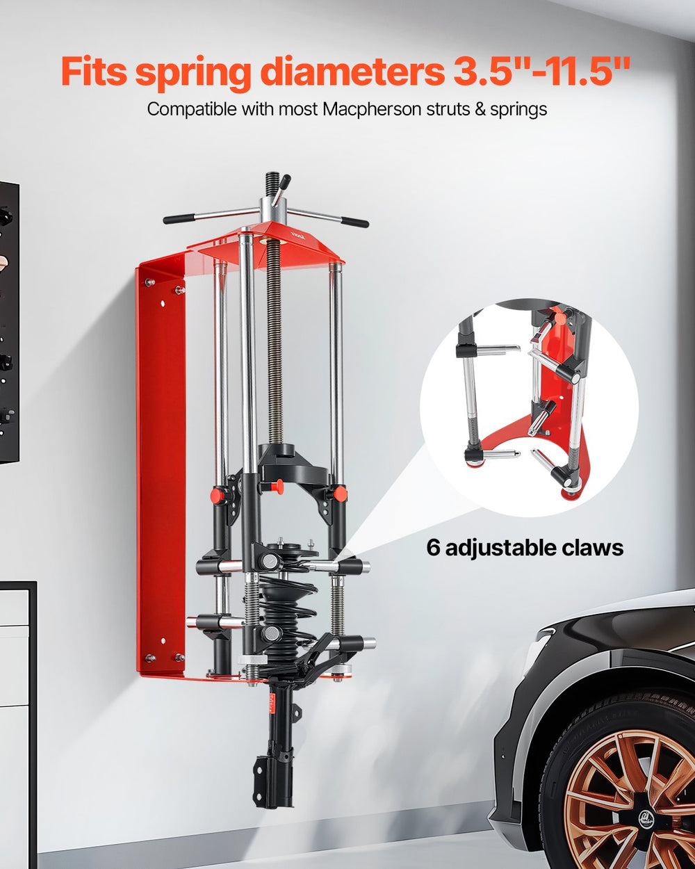 VEVOR Strut Spring Compressor, 4-level Adjustment, Strut Compressor with Versatile Mounting Options & Multi-Purpose Hooks for Compressing Coil Springs up to 3,000 lbs, Fit for SUVs, Trucks, Pickups