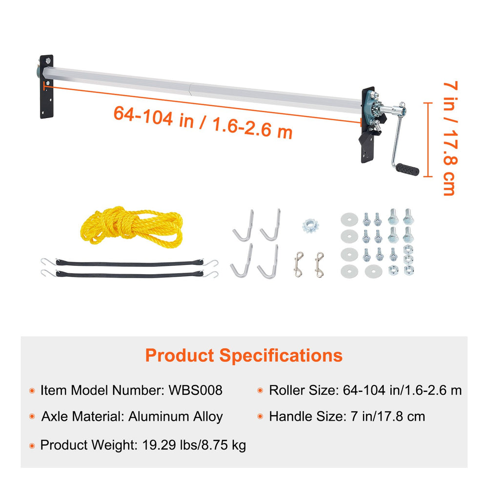 VEVOR Hand Crank Tarp Roller Kit, 64" to 104" Wide, Aluminum Alloy, Manual Cab Level Dump Truck Tarp Roller with 7" Sponge-Wrapped Handle, Perfect for Dump Trucks, Trailers, Trash Haulers (No Tarp)