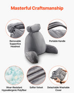 VEVOR Reading Pillow, Large Bed Pillow with Removable Headrest, Back Pillow with 3 Pockets, Shredded Memory Foam and Washable Short Velvet Cloth, Side with Handles for Reading, Gaming, Resting, Grey