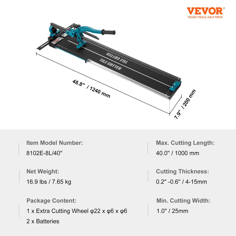 VEVOR Manual Tile Cutter, 1000mm, Porcelain Ceramic Tile Cutter with Tungsten Carbide Cutting Wheel, Infrared Positioning, Anti-Skid Feet, Durable Rails for professional installers or beginners