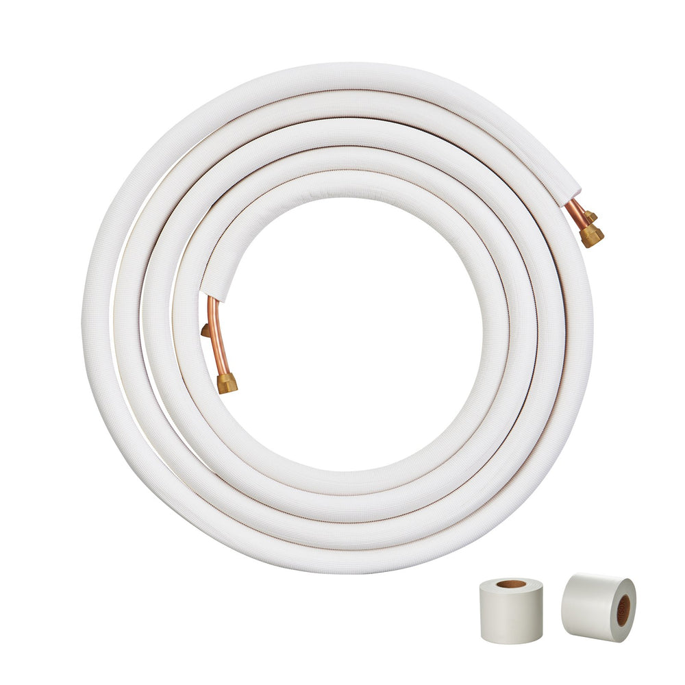 VEVOR 7620mm Mini Split Line Set, 6.4 & 12.7mm O.D Copper Pipes Tubing and Triple-Layer Insulation, for Mini Split Air Conditioning Refrigerant or Heating Pump Equipment & HVAC with Wrapping Strips.