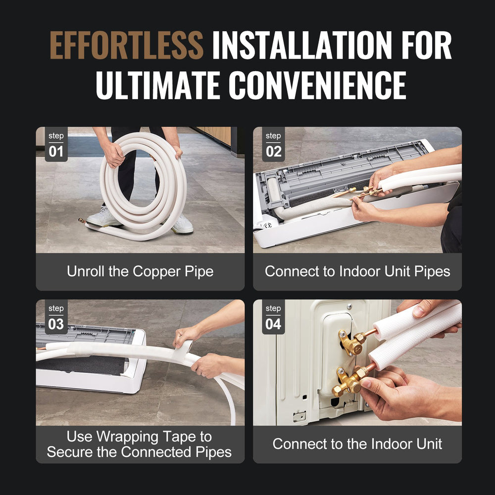 VEVOR 7620mm Mini Split Line Set, 9.5 & 15.9mm O.D Copper Pipes Tubing and Triple-Layer Insulation, for Mini Split Air Conditioning Refrigerant or Heating Pump Equipment & HVAC with Wrapping Strips.