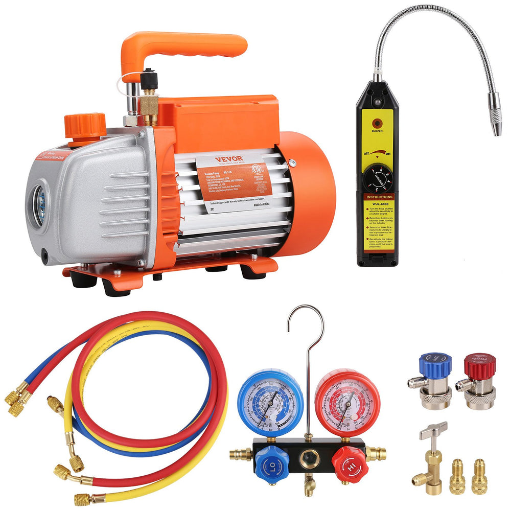VEVOR 1/4 HP HVAC Vacuum Pump and Gauge Set 4 CFM Manifold Gauge Kit with Hose
