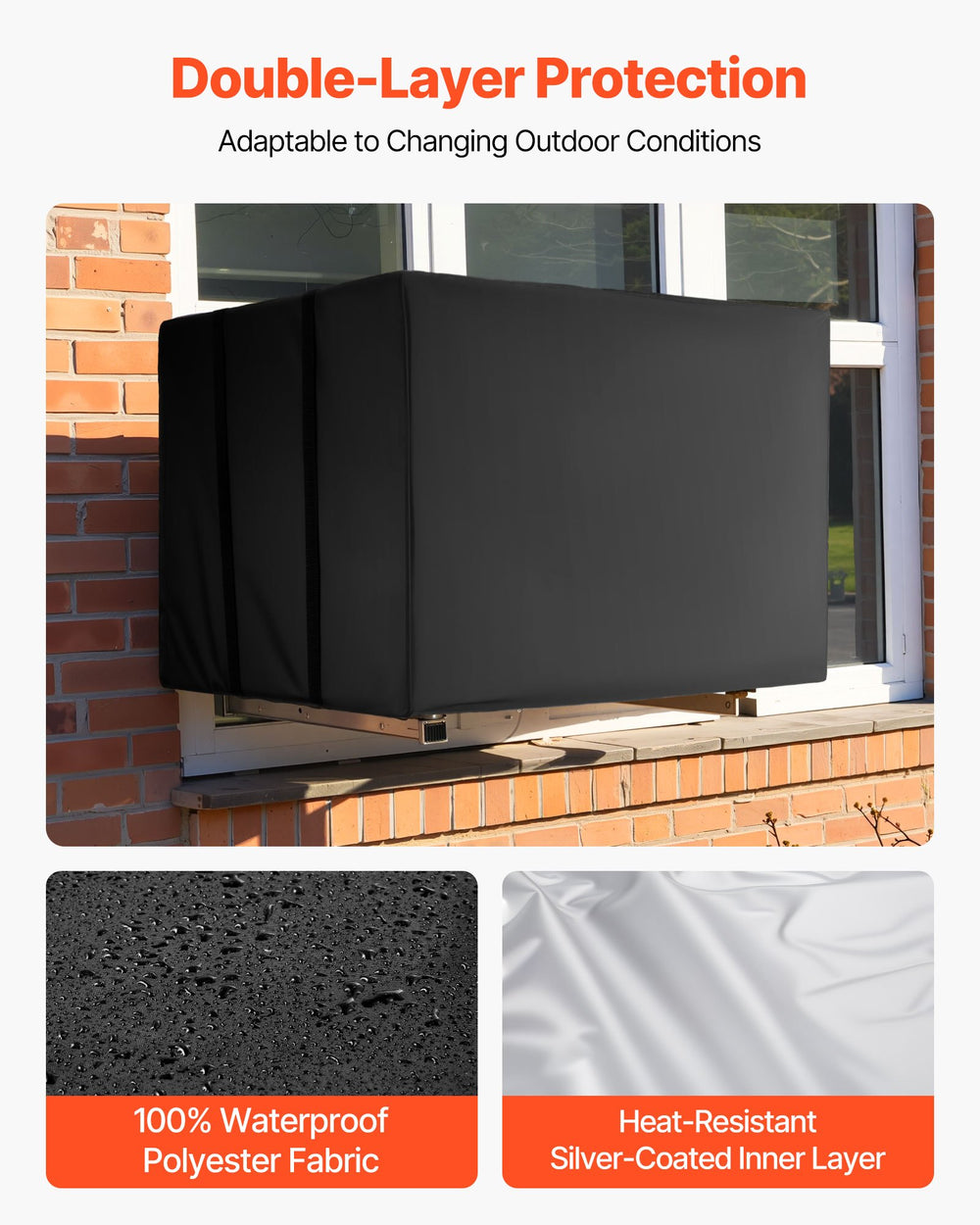 VEVOR Air Conditioner Cover, 530 x 400 x 380 mm Ac Cover for Air Conditioning Unit, Double-Layer, Waterproof Polyester Fabric, Adjustable Shoulder Strap, Universal Size for Outdoor Outside
