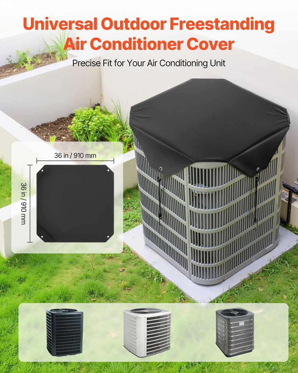 VEVOR Air Conditioner Cover for Outside Units, 910 x 910 mm Central AC Cover for Air Conditioning Unit, Top Universal Mesh Defender Rainproof Easy Install for Outdoor Outside All Seasons, Black