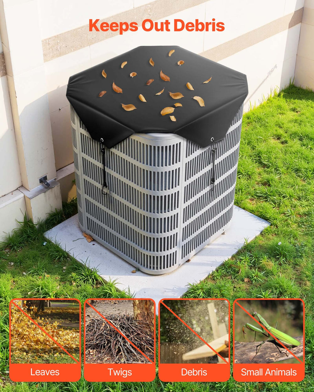 VEVOR Air Conditioner Cover for Outside Units, 910 x 910 mm Central AC Cover for Air Conditioning Unit, Top Universal Mesh Defender Rainproof Easy Install for Outdoor Outside All Seasons, Black