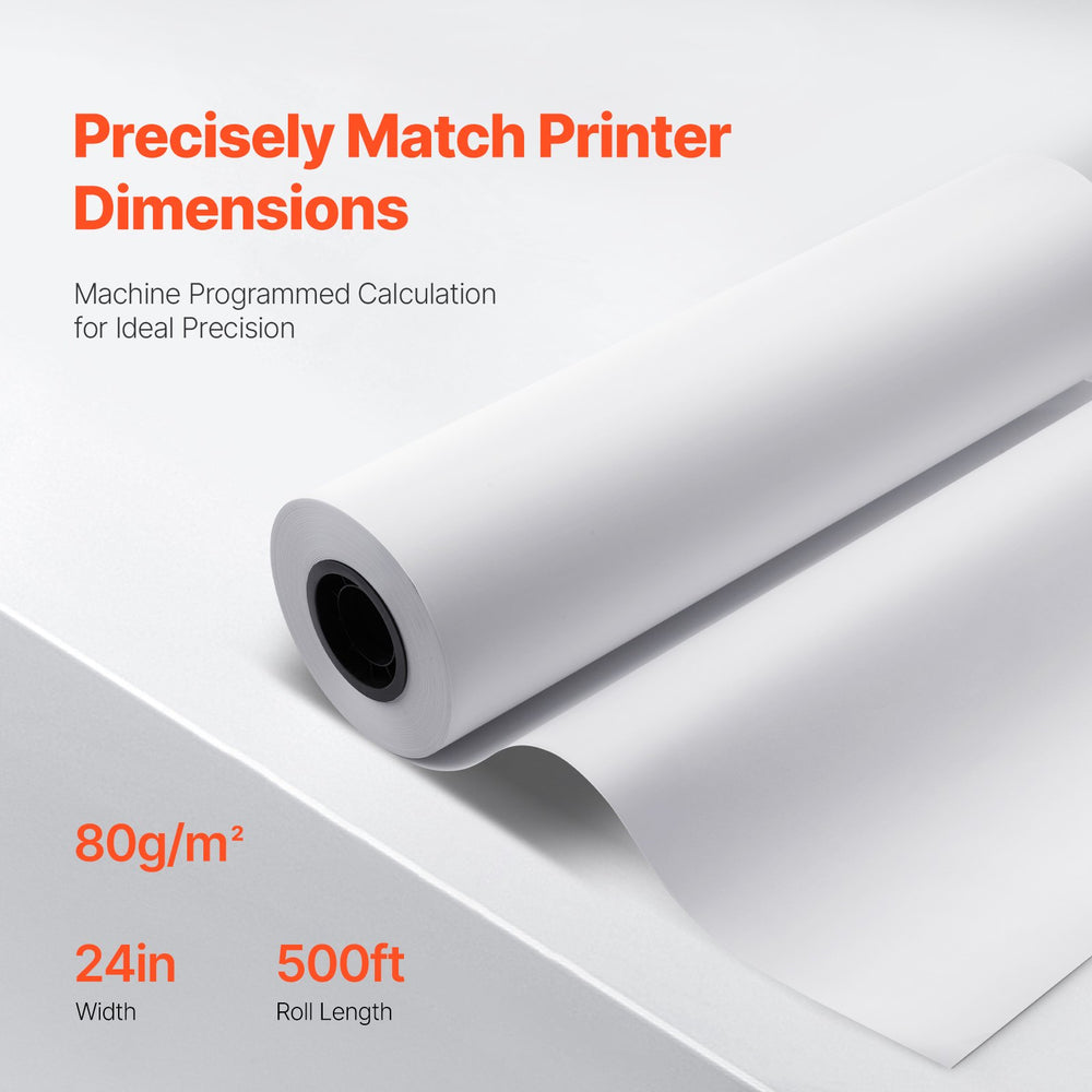 VEVOR Wide Format Paper, 61 cm x 152.4 m Plotter Paper, 2 Rolls CAD Bond Rolls with 7.62 cm Core, 75 g/m² Bond Paper Rolls, Idea for CAD Drawings, Engineering Plans, GIS Maps & Architectural Designs