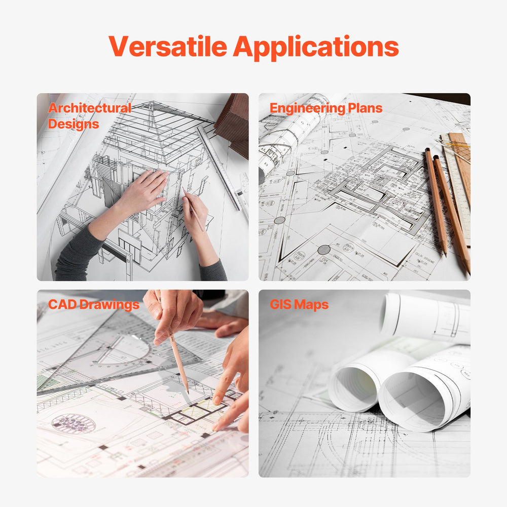 VEVOR Wide Format Paper, 61 cm x 152.4 m Plotter Paper, 2 Rolls CAD Bond Rolls with 7.62 cm Core, 75 g/m² Bond Paper Rolls, Idea for CAD Drawings, Engineering Plans, GIS Maps & Architectural Designs