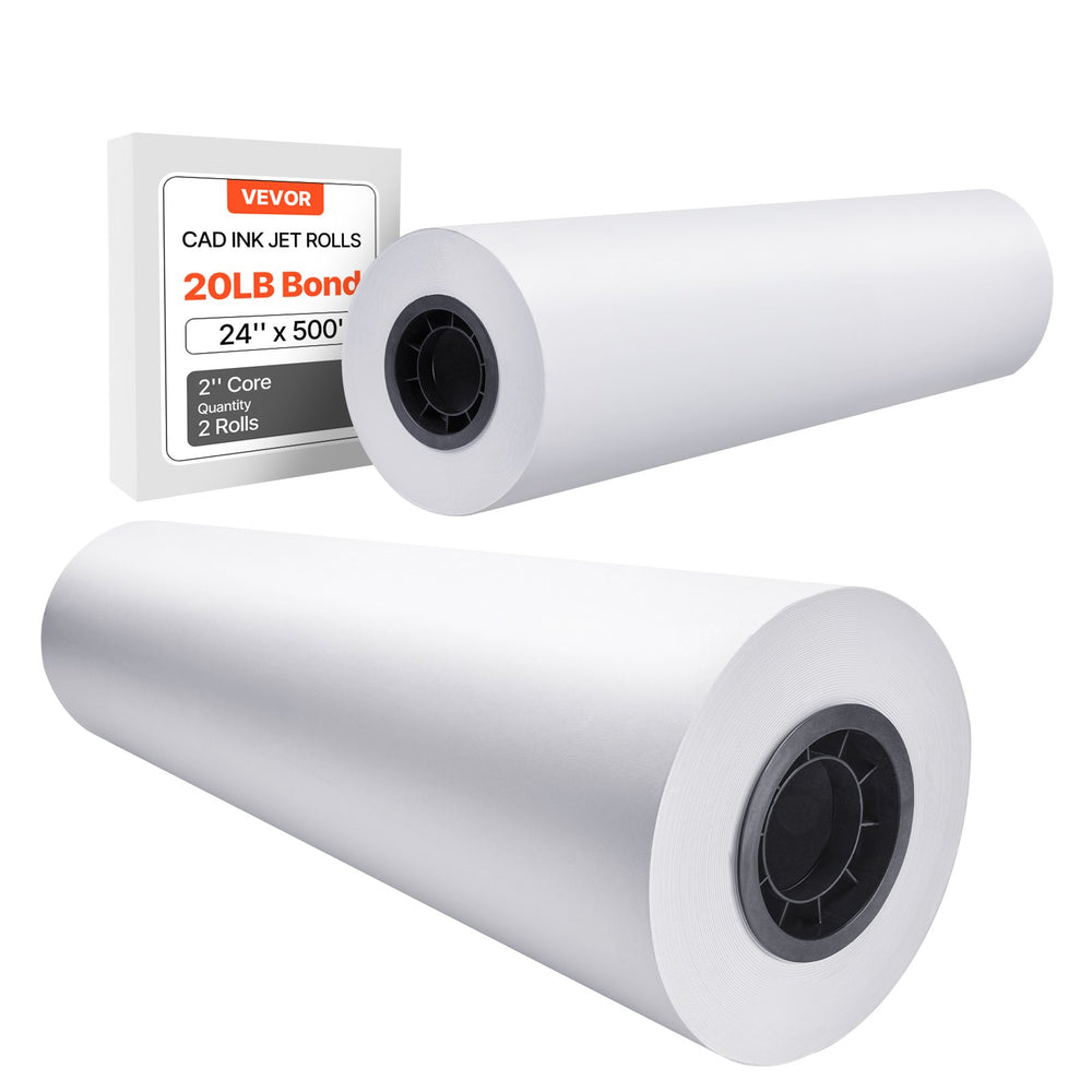 VEVOR Wide Format Paper, 61 cm x 152.4 m Plotter Paper, 2 Rolls CAD Bond Rolls with 7.62 cm Core, 75 g/m² Bond Paper Rolls, Idea for CAD Drawings, Engineering Plans, GIS Maps & Architectural Designs